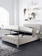 Image of Aspire End Lift Up Linen Ottoman King Bed Natural Elegant and Spacious Bedroom