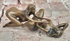 Image of Handcrafted Two Nude Female Erotic Interest Bronze Sculpture Home Decoration Art