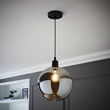 Image of Bellamy Smoked Glass Globe Matte Black Single Ceiling Pendant Light Kitchen LED