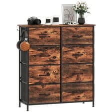 Image of HOMCOM Fabric Chest of Drawers, 8 Drawer Dresser for Bedroom, Rustic Brown