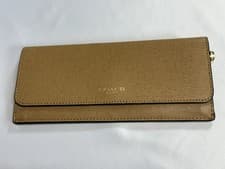 Image of COACH SAFFIANO SOFT WALLET B4/Toffee Snap Flap Bifold Wallet