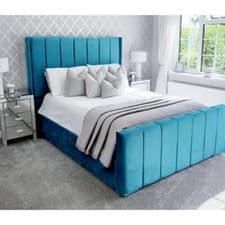 Image of Designer Plush Velvet Panel Bed With/Without Ottoman Gaslift Storage