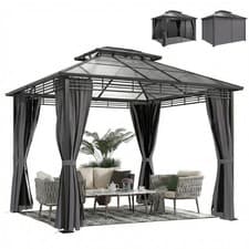 Image of Outsunny 3 x 3.6 m Hardtop Gazebo with Sides, 2-Tier Roof Garden Gazebo