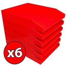 Image of A4 Letter Tray Set Office Filing Plastic Red 25.1 x 31.3 x 4.5cm Foray Pack of 6
