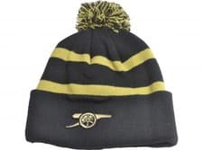Image of Arsenal Cannon Crest Striped Bobble Hat Black Gold Official Gift