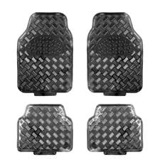 Image of Car Floor Mats Black Metallic Shiny Checker Style Rubber Mat Set Vehicle