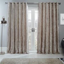 Image of Sienna Crushed Velvet Pair of Fully Lined Eyelet Curtains Natural Champagne
