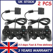 Image of 2Pcs For PlayStation 2 PS2 Black Wired Game Controller Gamepad Joypad UK STOCK*