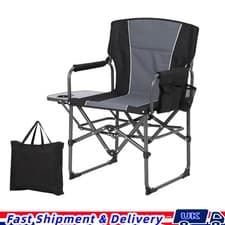 Image of Folding Directors Chair with Side Table & Side Pocket, Black