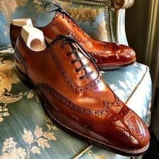 Image of Premium Handcraft Brown Leather Wingtip shoes Brogue Lace Up Formal Dress Shoes