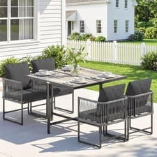 Image of 4-Seater Garden Dining Set with Space-Saving Chairs and Thick Cushions, Black