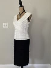 Image of Adrianna Papell 10 Tier Ruffle Dress Party NYE Cocktail Evening Black Ivory