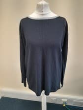 Image of Barbour Ladies Crew Neck Jumper Navy & Grey Fine Knit Size 10 RRP£79.95