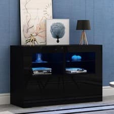 Image of Modern 100cm TV Unit Cabinet Stand Matt Body & High Gloss Door RGB LED Lights