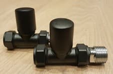 Image of Matt Black Straight Radiator Valves Towel Rail Valve Pair 15mm x 1/2" LP T4