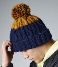 Image of Beechfield Apres Beanie Heavyweight Cable Knit Cuffed Design Pom Pom Shearling