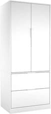 Image of White Wardrobe with Drawers Bedroom Closet Storage Hanging Rail Compact Unit