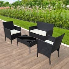 Image of Rattan Garden Furniture Set 4 Piece Patio Table Chairs Sofa Outdoor Conservatory