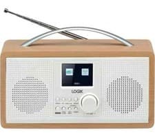 Image of Logik FM DAB Radio Portable Retro Style Alarm Clock L45DABW23 - White/Brown R