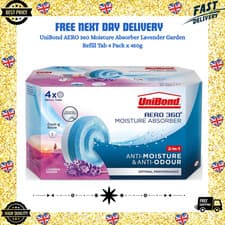 Image of UniBond AERO 360 Moisture Absorber Lavender Garden Refill Tab 4 Pack x 450g