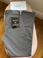 Image of HUGO BOSS CHINO SLIM SLIM-FIT STRETCH-SATIN COTTON GREY SZ 32/32 BNWT RRP £119🤩