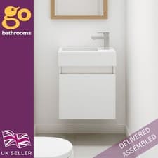 Image of Compact Wall Hung Cloakroom Vanity Unit & Basin Gloss White Bathroom 400mm