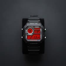 Image of Black CASIO AE1200 Watch - Custom Red Filter. Brand New with Box and Papers
