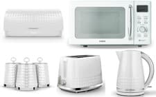 Image of Tower Solitaire White Kettle Toaster T24041WHT Digital Microwave & Storage Set