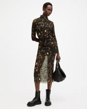 Image of AllSaints Women's Floral Sheath Dress Multicoloured High Neck Stretch Size 8