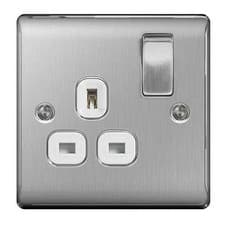 Image of BG Nexus Brushed Steel Switches & Sockets Full Range Satin Chrome White Inserts