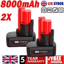 Image of 2x Battery Fit For Milwaukee for M12 LI-ION 8.0Ah High Capacity 12V 48-11-2402