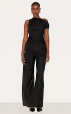 Image of Black Woven Ruched One Sleeve Jumpsuit