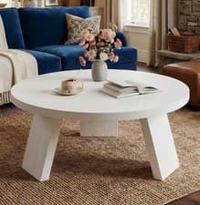 Image of Wooden Round Coffee Table, Rustic Wooden Grain Center Table for Living Room