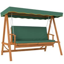 Image of Garden Swing Chair 3-Seater Fir Wood Outdoor Lounger Dark Green 236x130x181cm XL