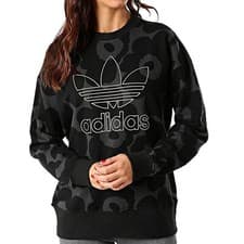 Image of Adidas X Marimekko Trefoil Oversize Sweatshirt Poppy Flowers Black Gold 32 34 36