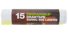 Image of 100% Degradable Swing Bin Liners with Drawtape D2W 60 Litre Rim:122cm Pack of 15