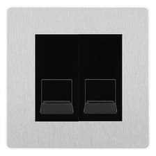 Image of BG Evolve Brushed Steel Double RJ11 Telephone Socket PCDBSRJ112 - Black Insert