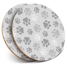 Image of 2 x Coasters bw - Cute Dog Paw Prints Animal #35878