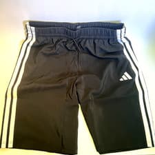 Image of Adidas Kids Shorts Black White 3-Stripes Drawstring Age 15-16 Years BNWT