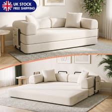 Image of 3 Seater Sleeper Sofa Bed Couch Convertible Pull-Out Bed + Side Pockets Washable