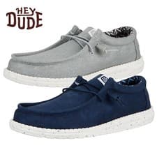 Image of Hey Dude Mens Lightweight Shoes Wally Canvas Navy Blue Grey Easy On Stretch