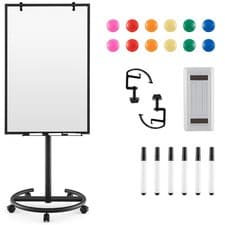 Image of 100 cm x 65 cm Magnetic White board W/ Adjustable Height & Wheels