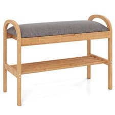 Image of 2-Tier Entryway Shoe Rack Bamboo Shoe Bench