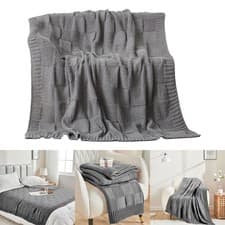 Image of Luxury Faux Wool Chunky Cable Knit Hand-Woven Sofa Bed Chair Blanket Throw UK