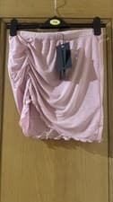 Image of Ladies Peached Mesh Wrap Ruched Side Mini Skirt - Pink - Size 12 (15”L) - BNWT