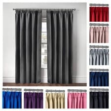 Image of Thermal Thick Blackout Curtains 2 Panel Ready Made Eyelet Ring Top Curtains Cali