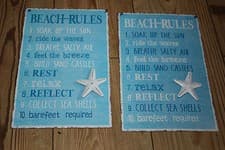 Image of METAL PLAQUE ,BEACH RULES , WALL HANGING,DISTRESSED LOOK CHOICE OF 2,HOLIDAYS
