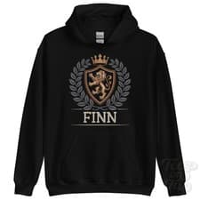 Image of FINN FANTASY COAT OF ARMS HOODIE novelty parody family name crest