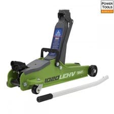 Image of Sealey 1020LEHV Trolley Jack 2 Tonne Low Profile Short Chassis - Hi-Vis Green
