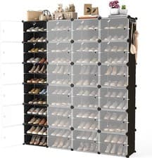 Image of Storage Organizer Shoe Rack Clear Door 16 Cube Cabinet 12 Tier Shelf Stackable 